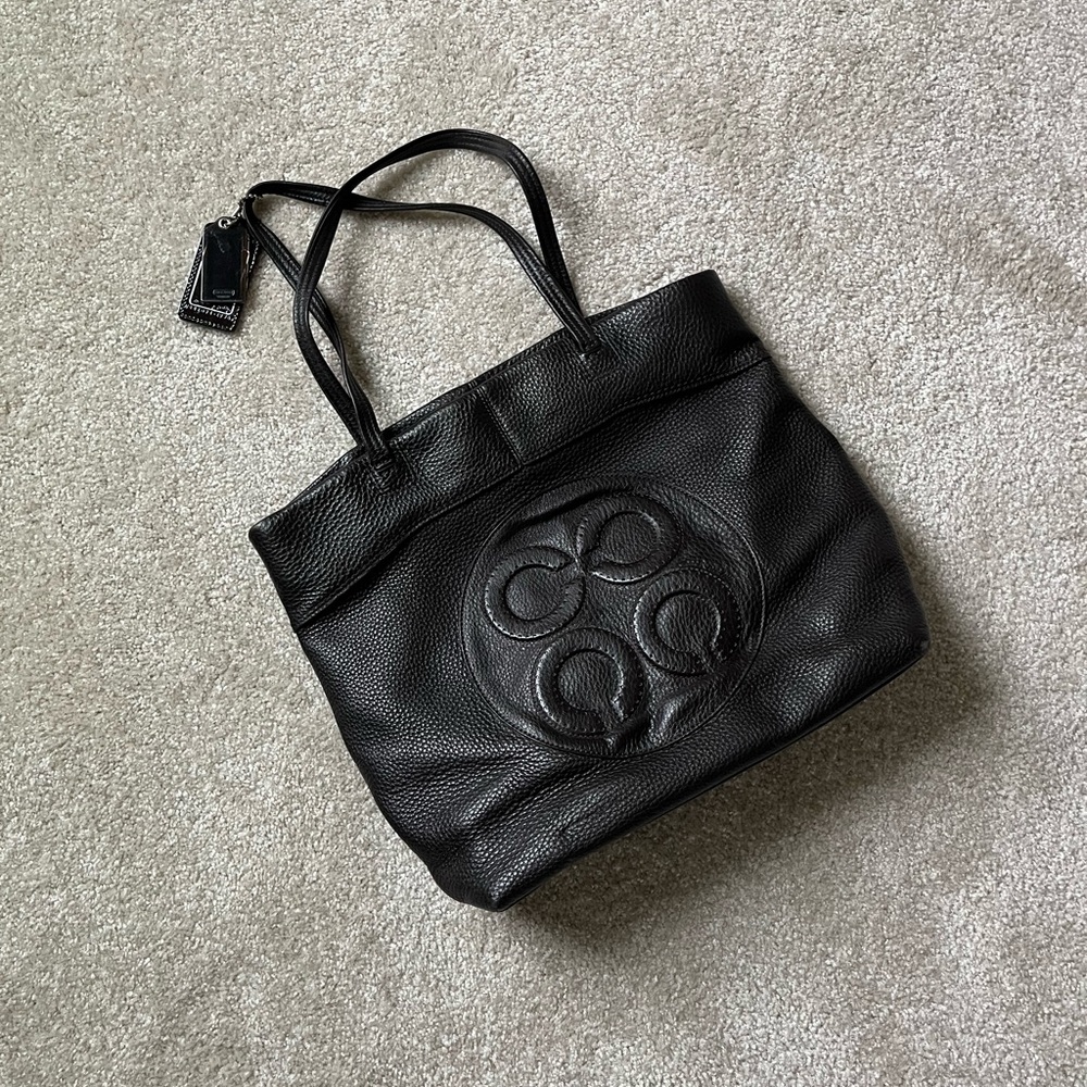 Coach Signature Dark Brown Pebbled Leather Tote Bag